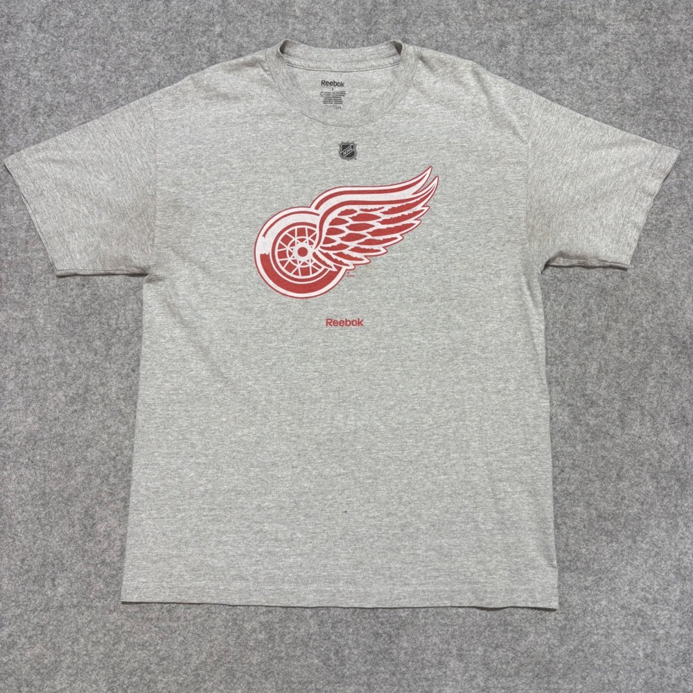 Reebok Detroit Red Wings NHL Graphic T-Shirt Mens Large Heather Grey Hockey Tee